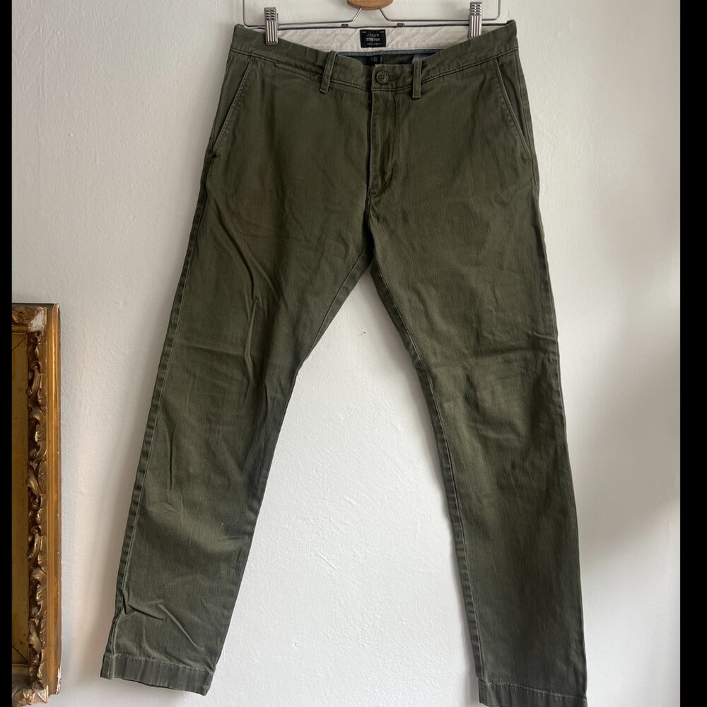 Men’s 30x30 j crew stretch Khaki green chino trousers with a relaxed fit